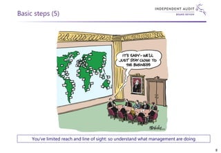 Basic steps (5)
You’ve limited reach and line of sight: so understand what management are doing
8
 