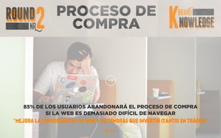 PROCESO DE
COMPRA
85% DE LOS USUARIOS ABANDONARÁ EL PROCESO DE COMPRA
SI LA WEB ES DEMASIADO DIFÍCIL DE NAVEGAR
“MEJORA LA CONVERSIÓN EN TU WEB Y NO TENDRÁS QUE INVERTIR (TANTO) EN TRÁFICO”
 