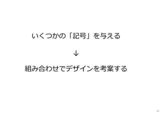 いくつかの「記号」を与える
↓
組み合わせでデザインを考案する
69
 