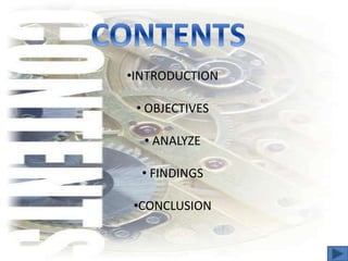 •INTRODUCTION
• OBJECTIVES
• ANALYZE
• FINDINGS
•CONCLUSION
 