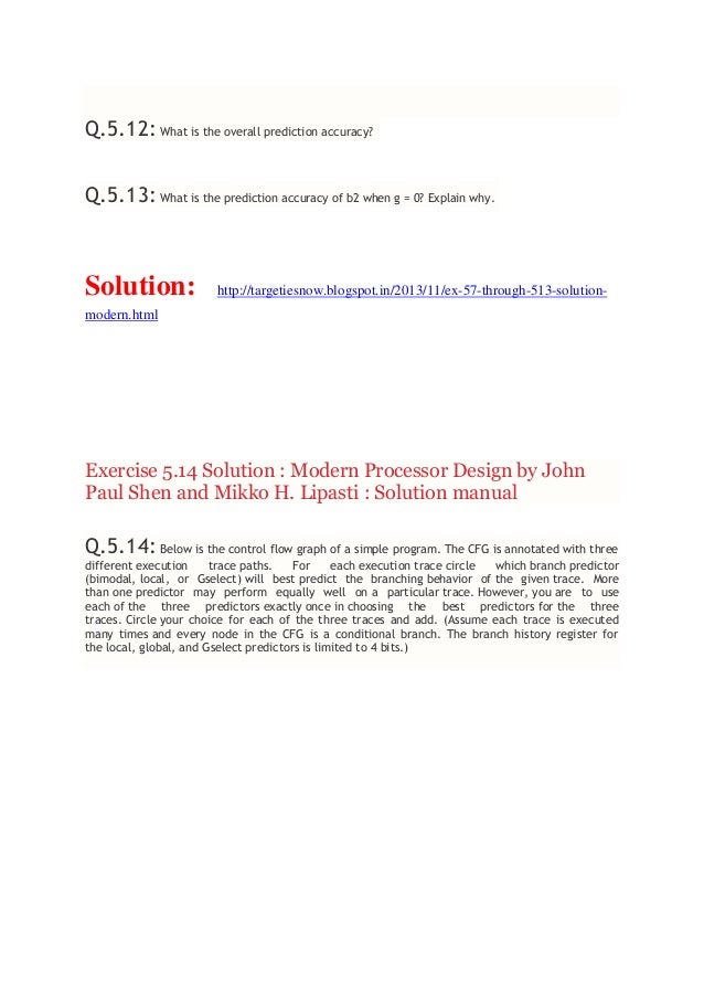 Modern processor design shen solution manual pdf