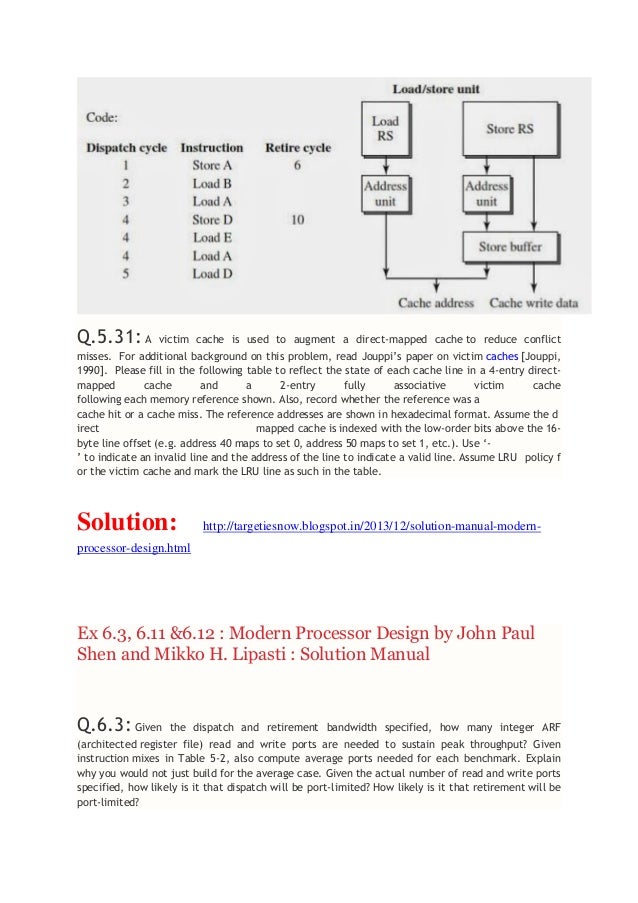 full solution manual for modern processor design by john paul shen an