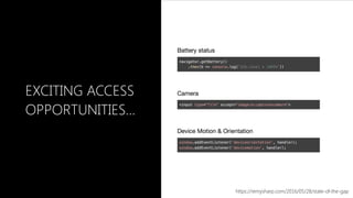 EXCITING ACCESS
OPPORTUNITIES…
https://remysharp.com/2016/05/28/state-of-the-gap
 