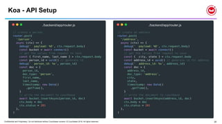 Confidential and Proprietary. Do not distribute without Couchbase consent. © Couchbase 2018. All rights reserved. 25
Koa - API Setup
./backend/app/router.js ./backend/app/router.js
 