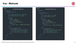 Confidential and Proprietary. Do not distribute without Couchbase consent. © Couchbase 2018. All rights reserved. 30
Vue - Methods
./frontend/src/App.vue ./frontend/src/App.vue
 