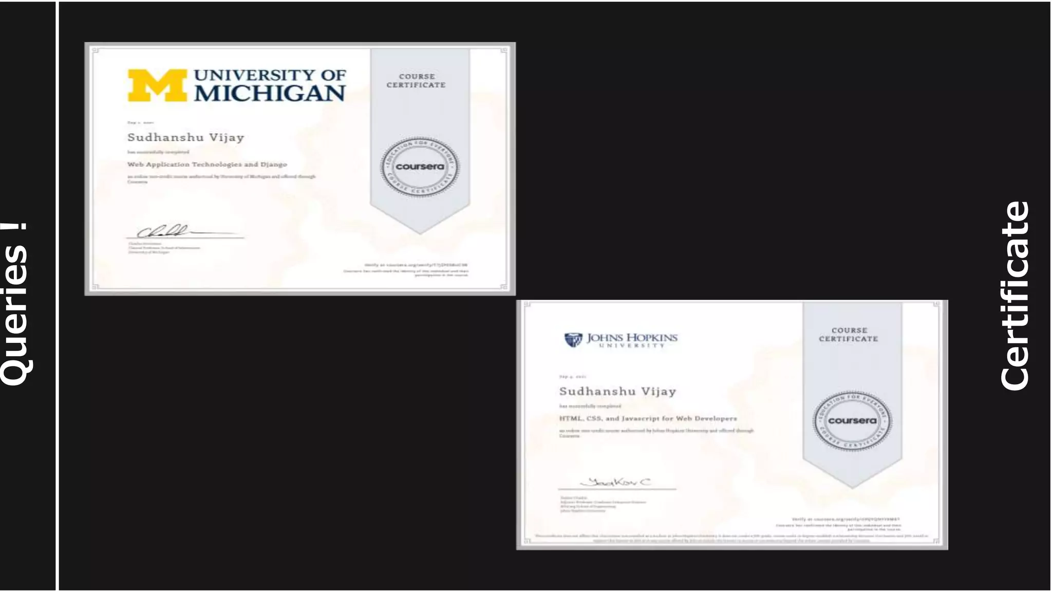 Queries ! Certificate 