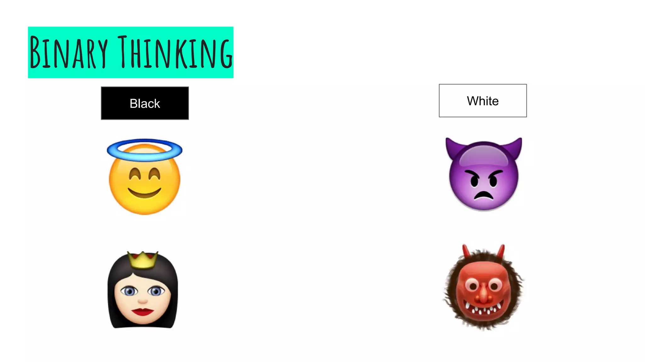 Binary Thinking
Black White
 