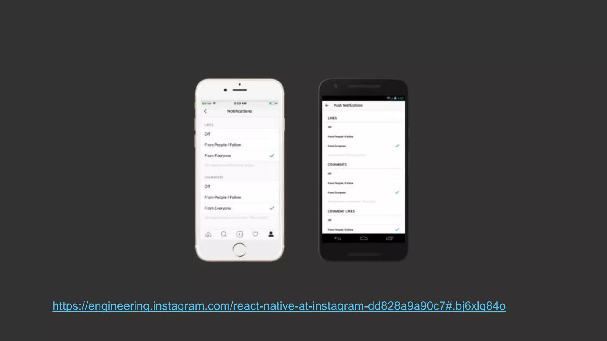 https://engineering.instagram.com/react-native-at-instagram-dd828a9a90c7#.bj6xlq84o 