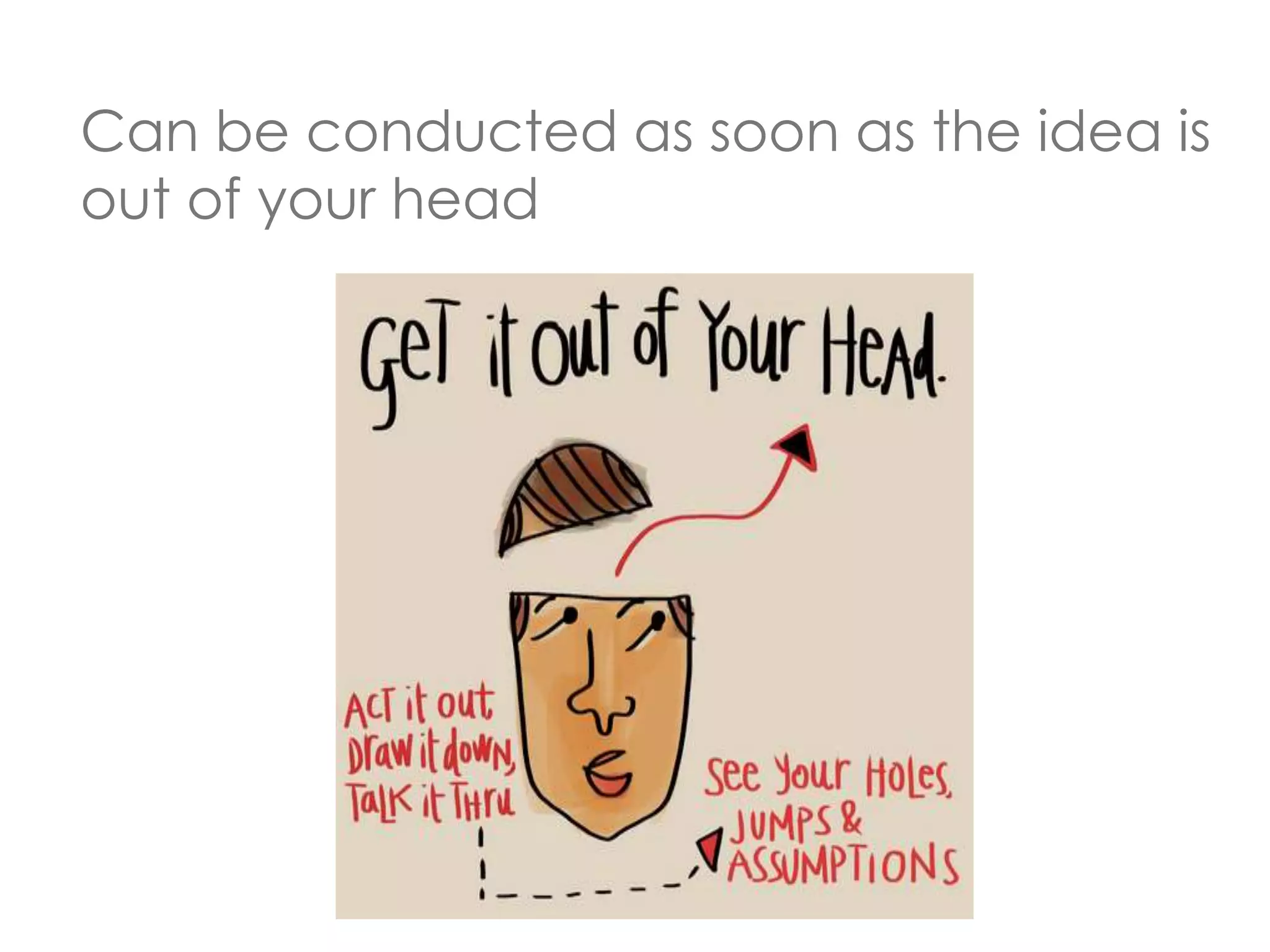 Can be conducted as soon as the idea is 
out of your head 
 