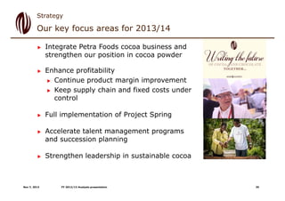 Strategy

Our key focus areas for 2013/14
Integrate Petra Foods cocoa business and
strengthen our position in cocoa powder...
