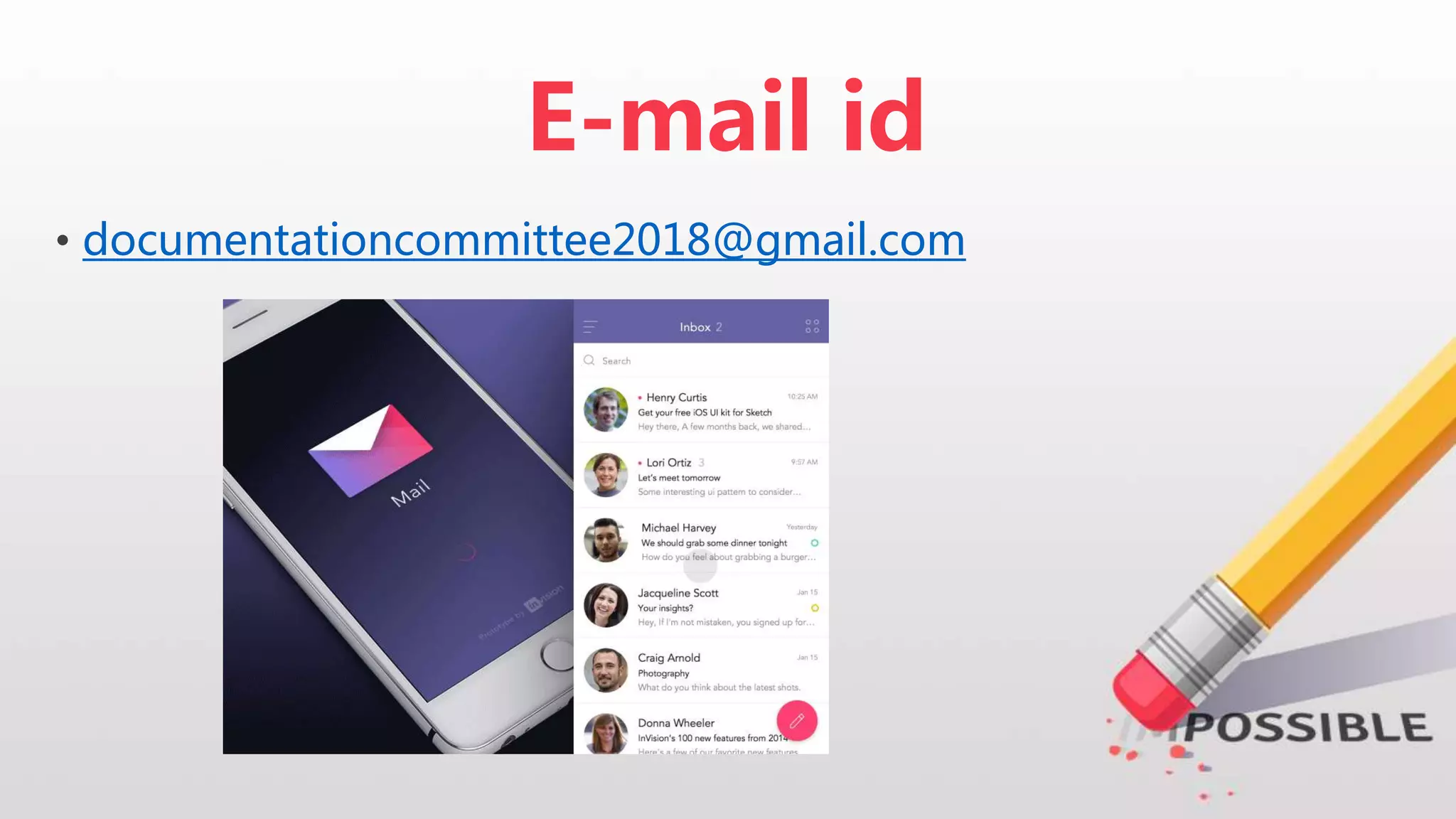 E-mail id
• documentationcommittee2018@gmail.com