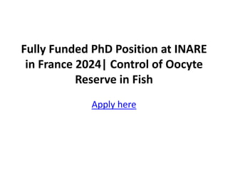 Fully Funded PhD Position at INARE
in France 2024| Control of Oocyte
Reserve in Fish
Apply here
 
