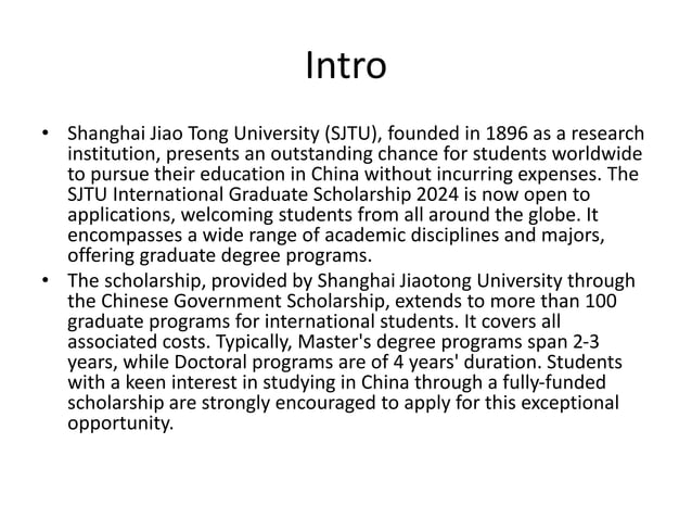 Fully Funded Scholarship In China At Shanghai Jiaotong University 2024 Pptx Fully Funded Scholarship In China At Shanghai Jiaotong University 2024 Pptx