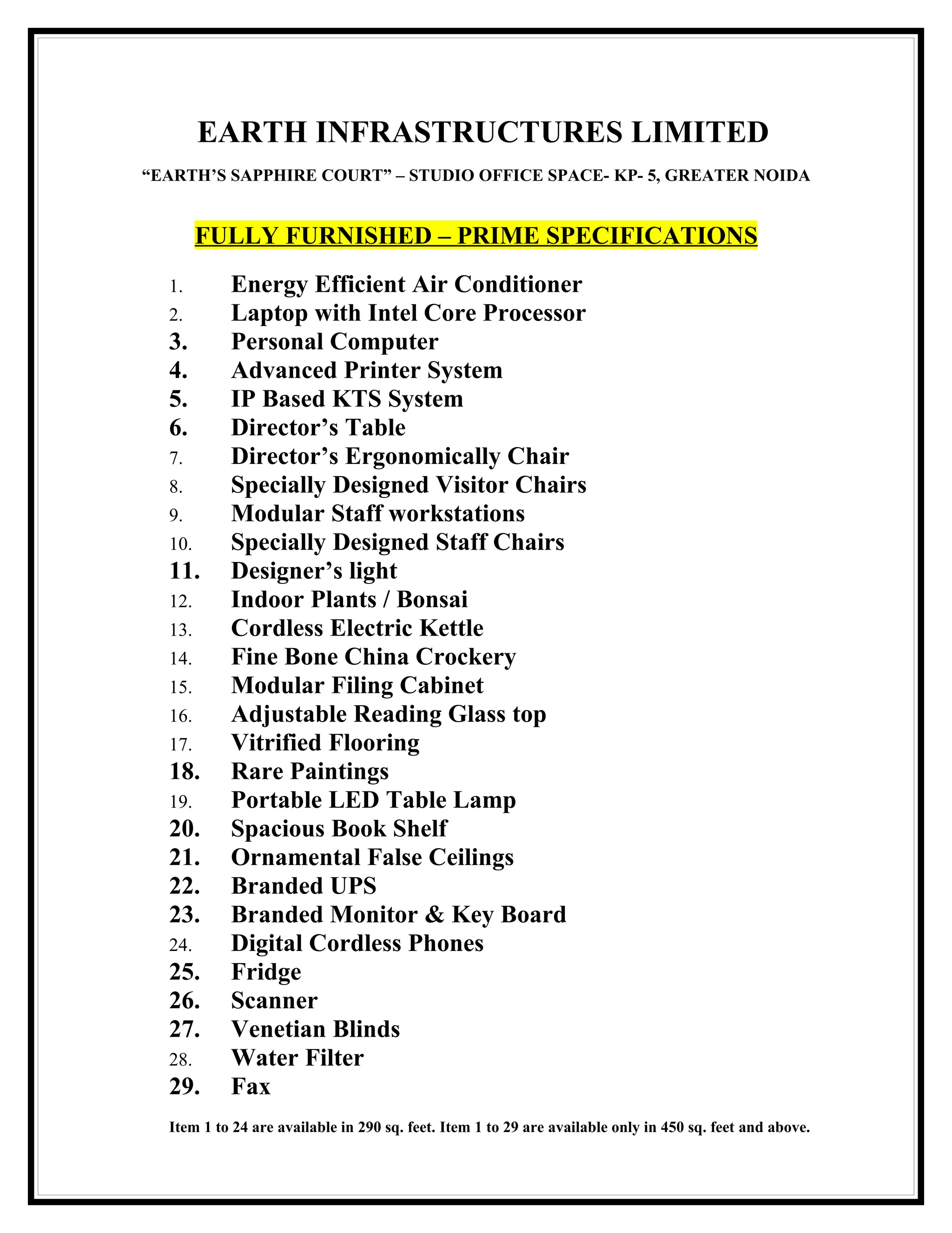 Fully furnished offices specifications | PDF