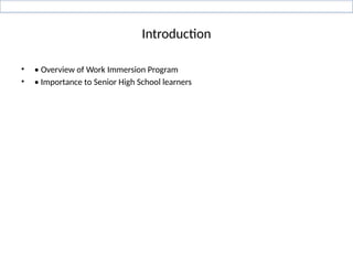 Comprehensive Work Immersion Implementation Plan for Senior High School ...