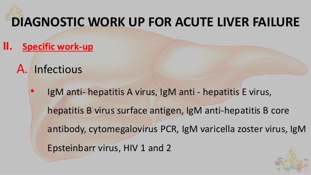 II. Specific work-up
A. Infectious
• IgM anti- hepatitis A virus, IgM anti - hepatitis E virus,
hepatitis B virus surface ...