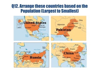 Q12. Arrange these countries based on the
Population (Largest to Smallest)
 