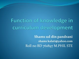 Shams ud din pandrani
shams kalati@yahoo.com
Roll no BD 761897 M.PHIL STE
 