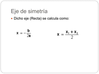 Eje de simetría
 Dicho eje (Recta) se calcula como:
 