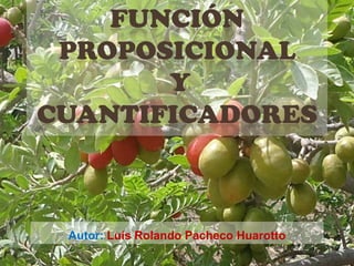 FUNCIÓN
PROPOSICIONAL
Y
CUANTIFICADORES
Autor: Luis Rolando Pacheco Huarotto
 