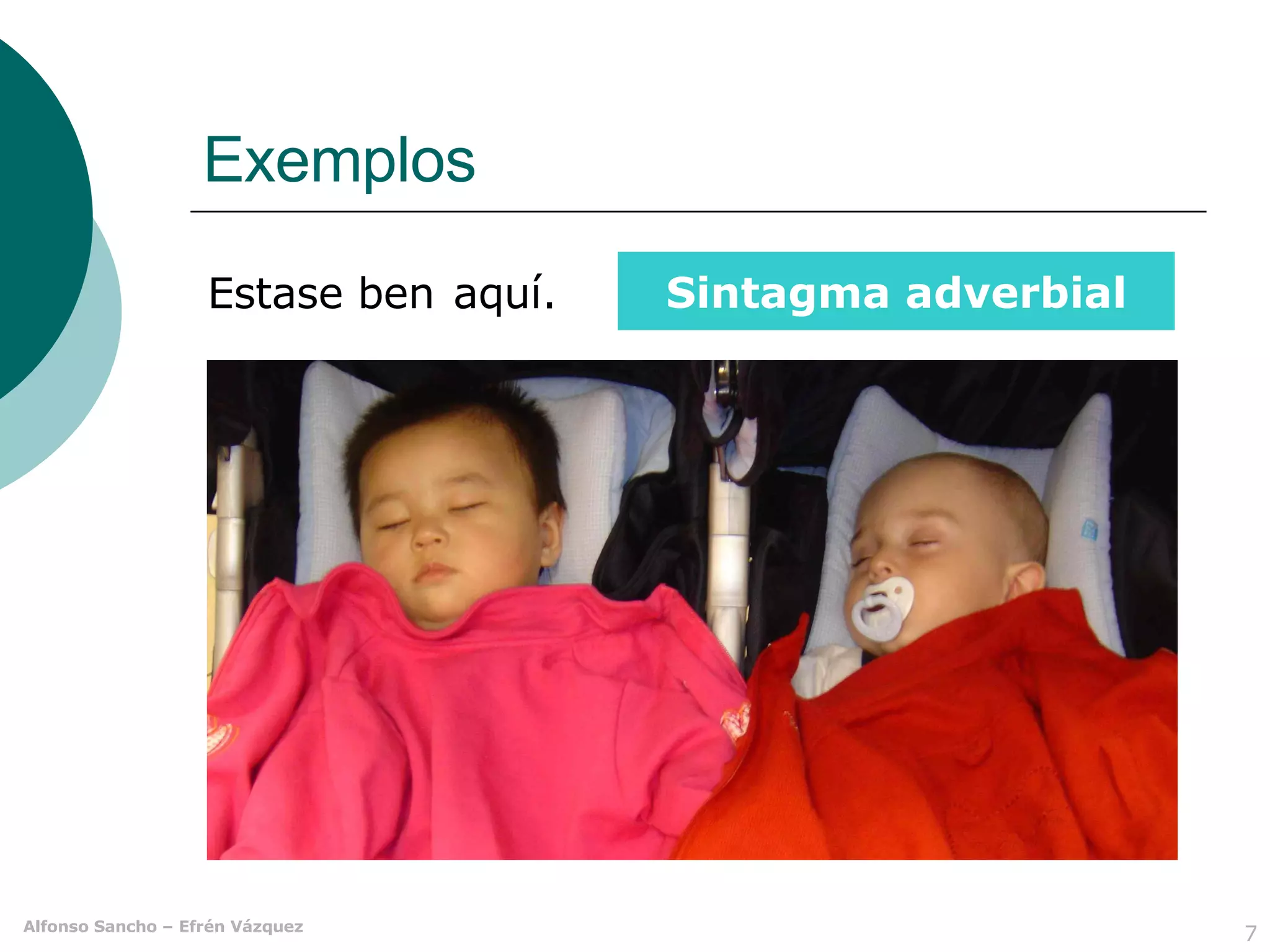 Exemplos Estase ben Sintagma adverbial aquí. 