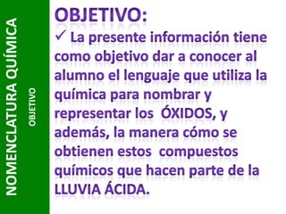 OBJETIVO

NOMENCLATURA QUÍMICA

 