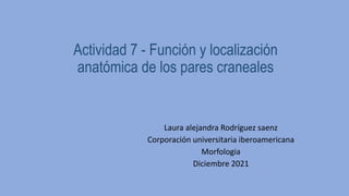 Actividad 7 - Función y localización
anatómica de los pares craneales
Laura alejandra Rodríguez saenz
Corporación universitaria iberoamericana
Morfologia
Diciembre 2021
 