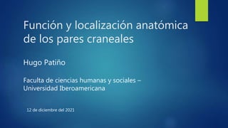 Función y localización anatómica
de los pares craneales
Hugo Patiño
Faculta de ciencias humanas y sociales –
Universidad Iberoamericana
12 de diciembre del 2021
 