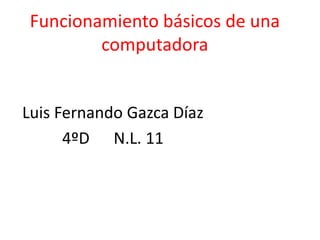 Funcionamiento básicos de una
computadora

Luis Fernando Gazca Díaz
4ºD N.L. 11

 
