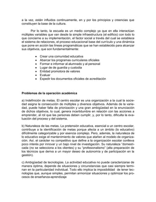 Funcionamiento del plantel educativo