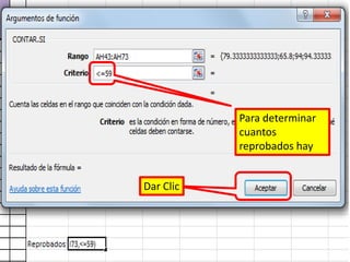Para determinar cuantos reprobados hayDar Clic