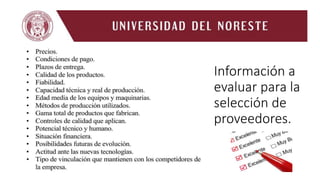 Información a
evaluar para la
selección de
proveedores.
 