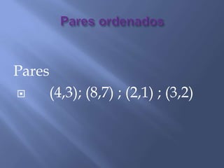 Pares
(4,3); (8,7) ; (2,1) ; (3,2)