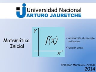 Matemática 
Inicial 
Introducción al concepto 
de Función 
Profesor Marcelo L. Aranda 
2014 
Función Lineal 
 