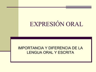 EXPRESIÓN ORAL IMPORTANCIA Y DIFERENCIA DE LA LENGUA ORAL Y ESCRITA 