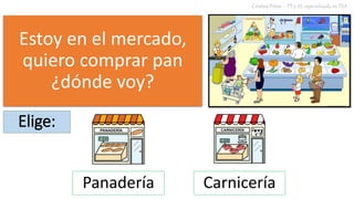Estoy en el mercado,
quiero comprar pan
¿dónde voy?
Cristina Peñas – PT y AL especializada en TEA
Elige:
Panadería Carnicería
 