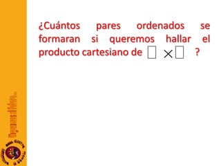 ¿Cuántos pares ordenados se formaran si queremos hallar el producto cartesiano de                     ? 