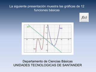La siguiente presentación muestra las gráficas de 12
                 funciones básicas




       Departamento de Ciencias Básicas
  UNIDADES TECNOLOGICAS DE SANTANDER
 
