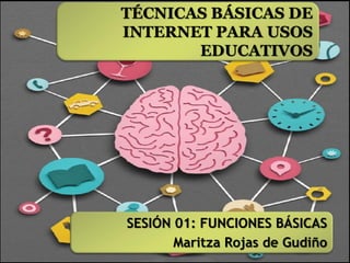 TÉCNICAS BÁSICAS DE
INTERNET PARA USOS
EDUCATIVOS
SESIÓN 01: FUNCIONES BÁSICAS
Maritza Rojas de Gudiño
 