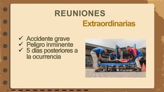 Extraordinarias
 Accidente grave
 Peligro inminente
 5 días posteriores a
la ocurrencia
REUNIONES
 