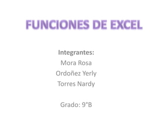 Integrantes:
Mora Rosa
Ordoñez Yerly
Torres Nardy
Grado: 9°B
 