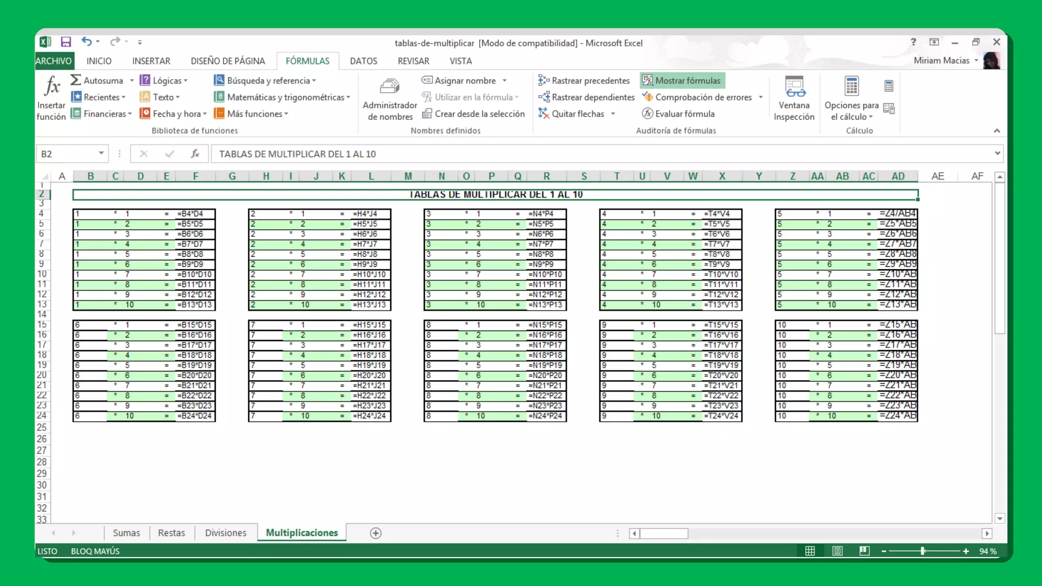 Suma, Resta, Division y Multiplicacion en excel