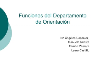 Funciones del Departamento de Orientación Mª Ángeles González  Manuela Iniesta Ramón Zamora Laura Castillo 