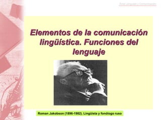 Elementos de la comunicación
lingüística. Funciones del
lenguaje
Roman Jakobson (1896-1982). Lingüista y fonólogo ruso
 