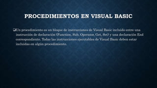 Funciones en visual basic | PPTX