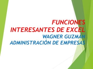 FUNCIONES
INTERESANTES DE EXCEL
WAGNER GUZMÁN
ADMINISTRACIÓN DE EMPRESAS
 