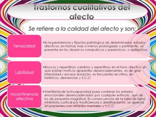  Se refiere a la calidad del afecto y son:
 