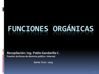 FUNCIONES ORGÁNICAS
Recopilación: Ing. Pablo Gandarilla C.
Fuente: Archivos de dominio público Internet
Santa Cruz – 2013

1

 