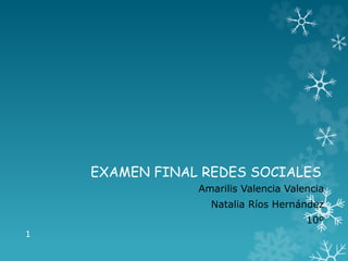 EXAMEN FINAL REDES SOCIALES
Amarilis Valencia Valencia
Natalia Ríos Hernández
10º
1
 