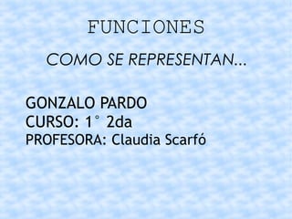 FUNCIONES 
COMO SE REPRESENTAN... 
GONZALO PARDO 
CURSO: 1° 2da 
PROFESORA: Claudia Scarfó 
 